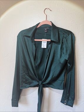 Windsor Emerald Satin Tie-Front Blouse